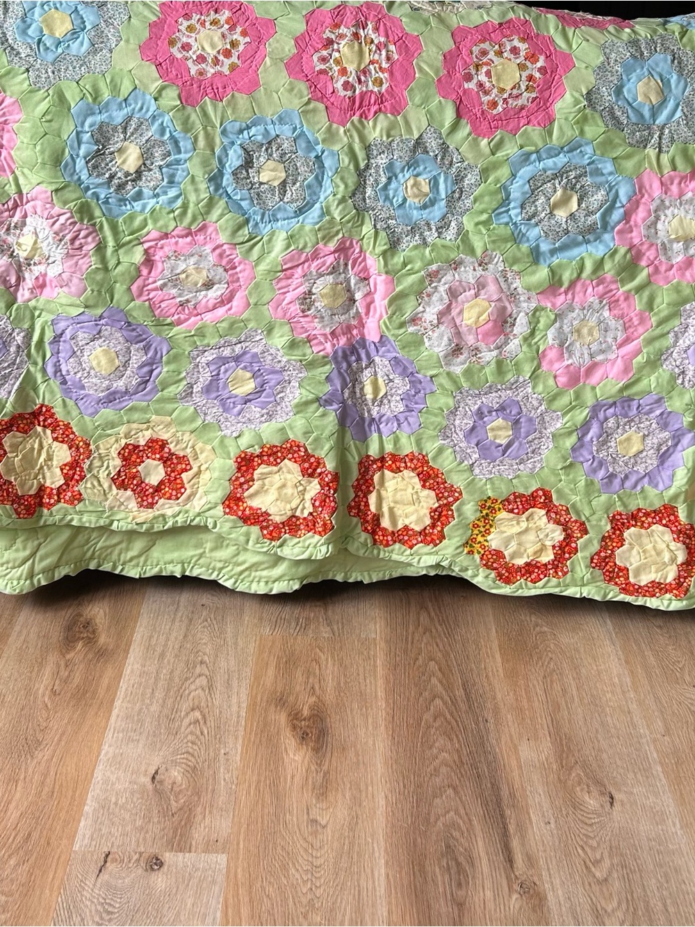 Vintage Handmade Grandmother’s Flower Garden Quilt